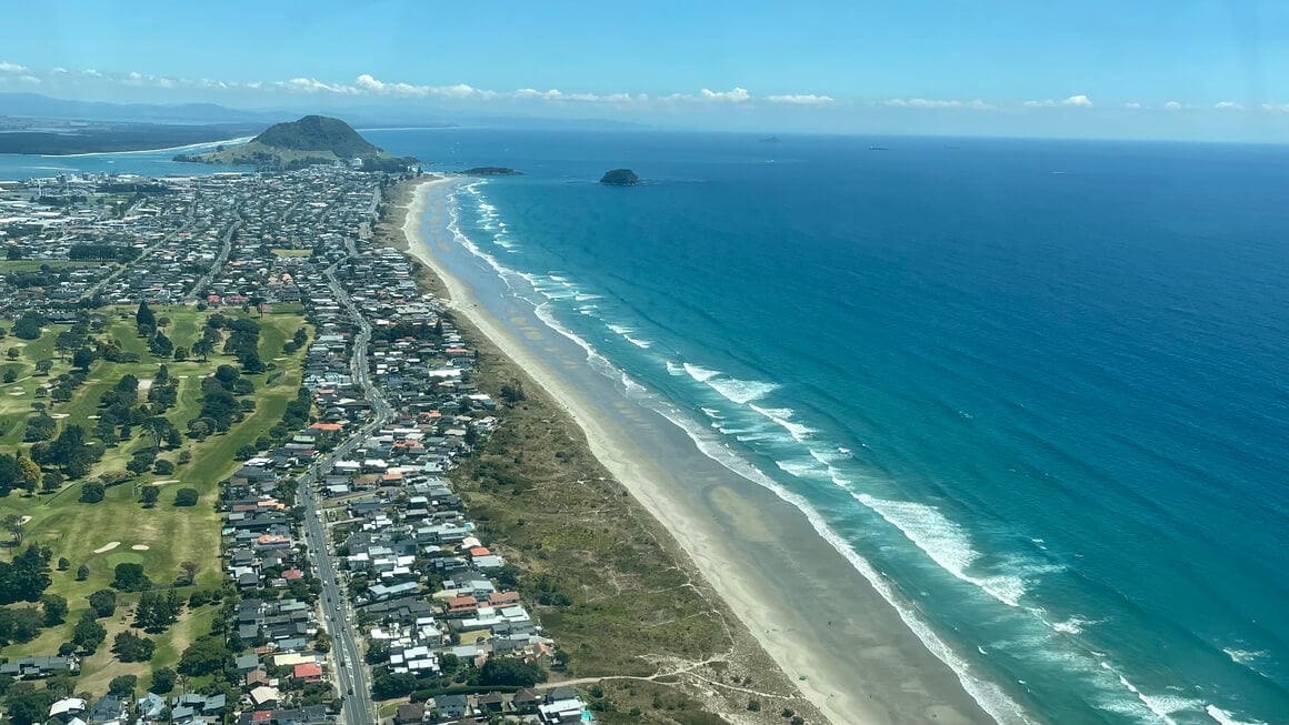 view of mount maunganui, tauranga from above, new zealand