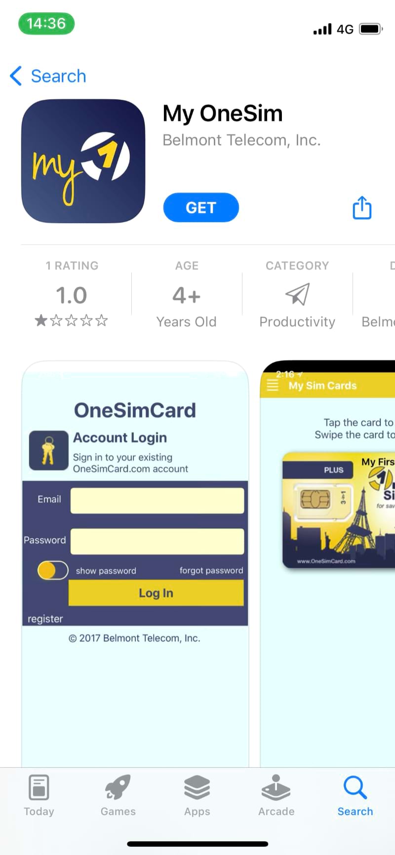 my onesim app screenshot