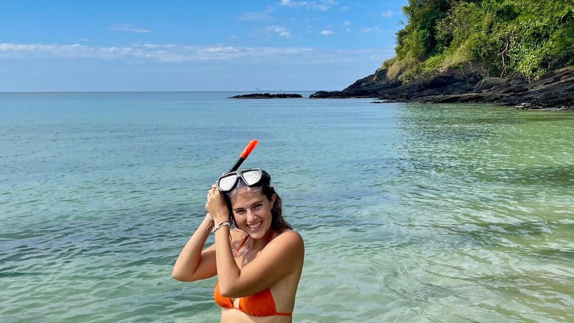 dani about to go snorkelling in thailand