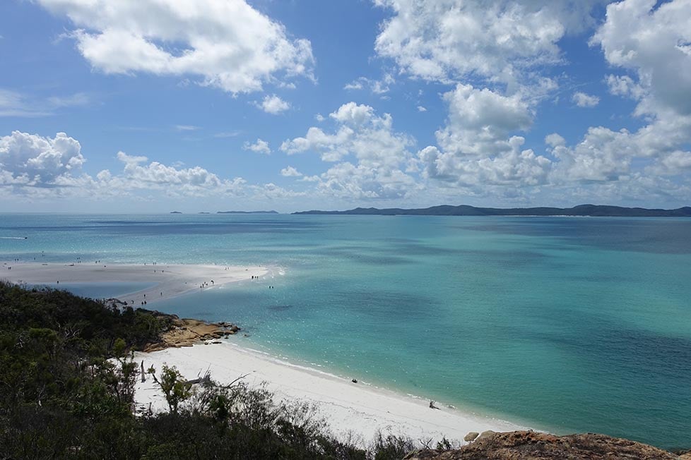 Looking out over the different shades of aqua of Whitehaven beach in the Whitsunday's in Queensland, Australia.