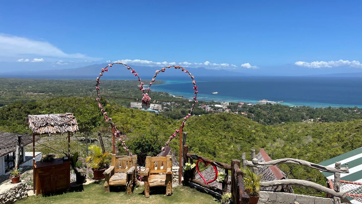 view from a hill top in siquijor looking across the island and out to see, Philippines