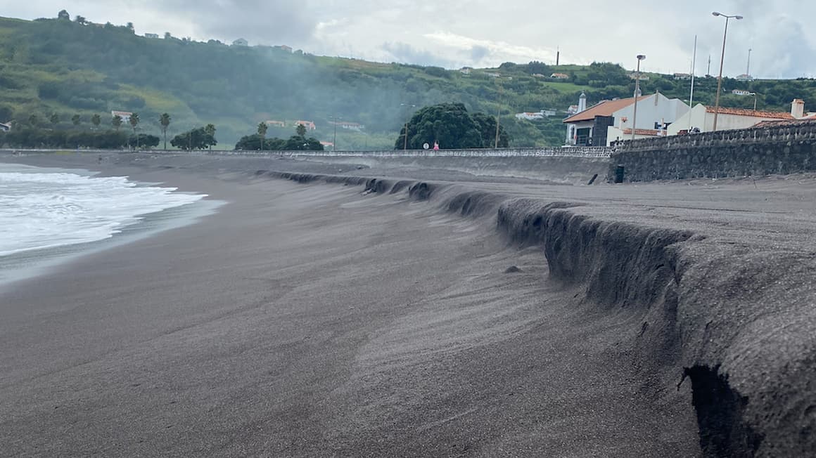 A black sand beach in Faial island, the azores, portugal 