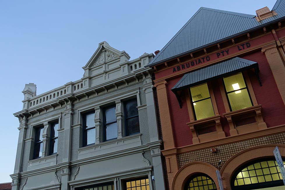 Some of the old and traditional shops and offices along a street in Perth, Australia