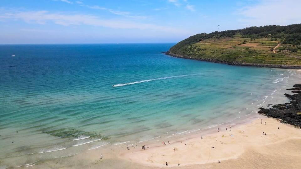 View looking down on Hamdeok Beach, Jeju Island. Korea
