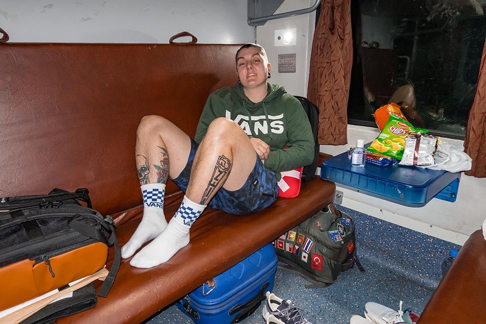 Nic on a sleeper train in India