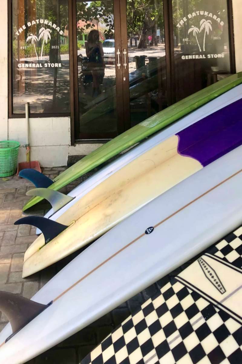 Surfboards ouside Batukaras General Store West Java, Indonesia