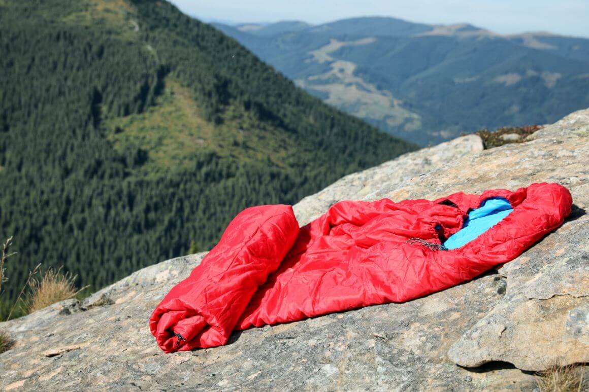 sleeping bag on mountain