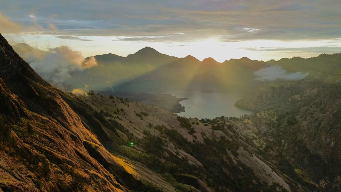 mount rinjani sunset mountain drone shot