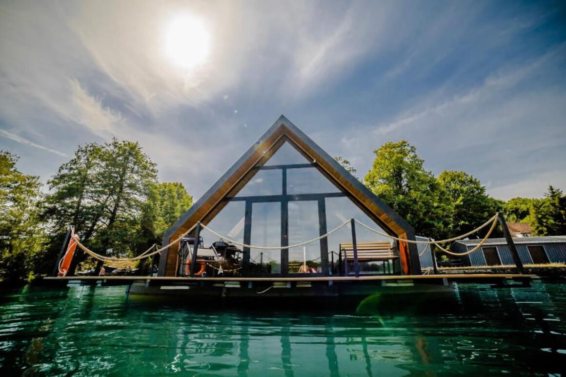 Floating A-Frame on Lake  in Masurian Lake District