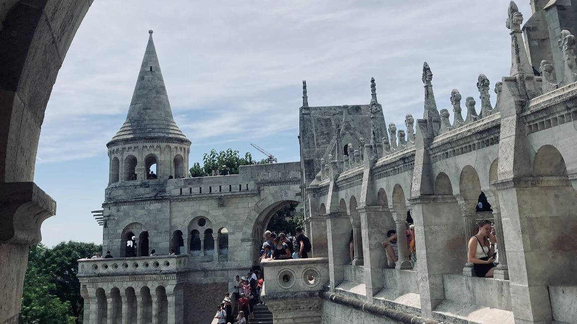 hungary-fishermans-bastion-budapest that's sand colored and looks like a castle