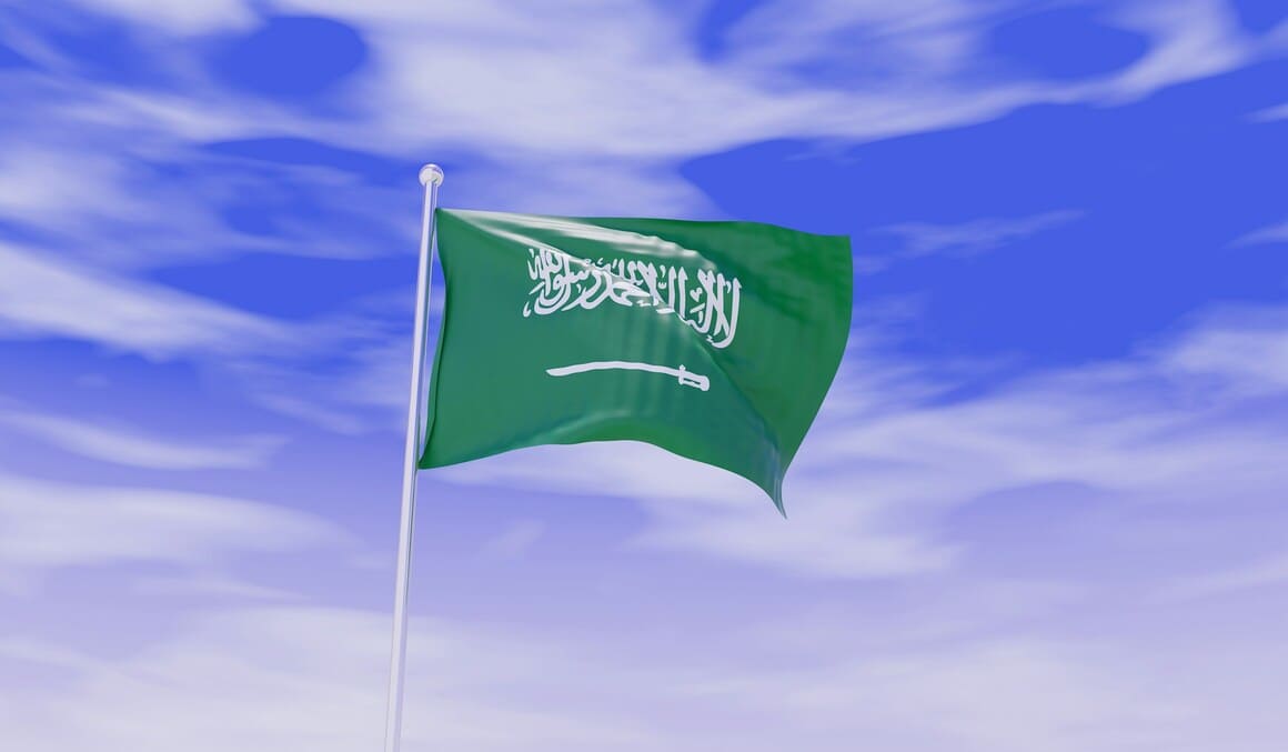saudi arabia flag flying in the wind