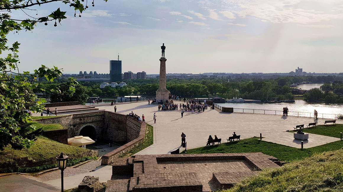 people walking around Kalemegdan (The Victor Monument) in Belgrade Serbia