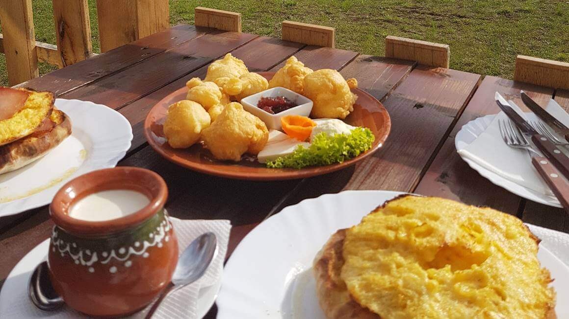 Breakfast example (ustipci, lepinja, cheese and sour milk)