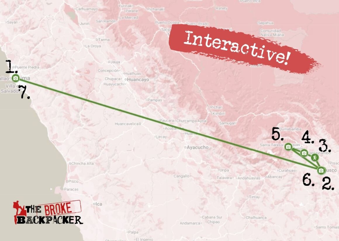 7 Days Itinerary in Peru map