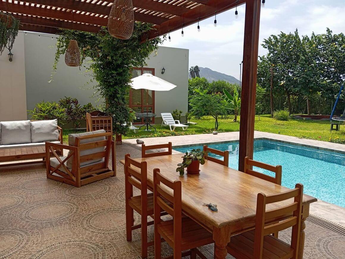 A nice country house with a swimming pool and fire pit