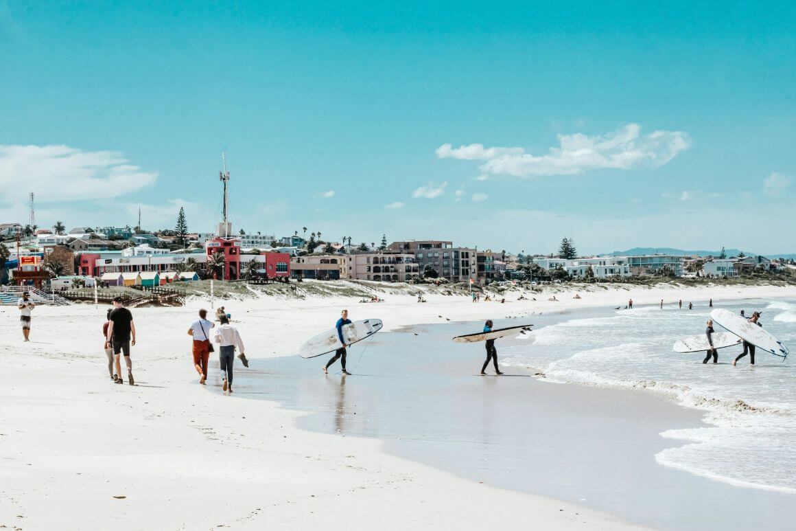 surfers along Jeffrey's Bay