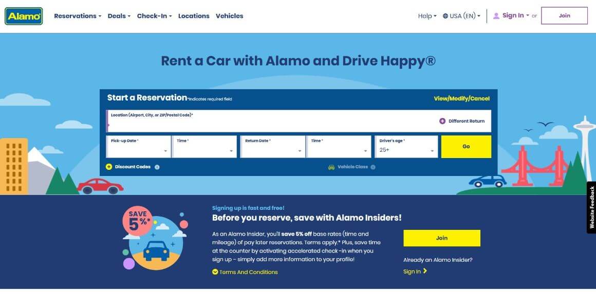 alamo car rental homepage