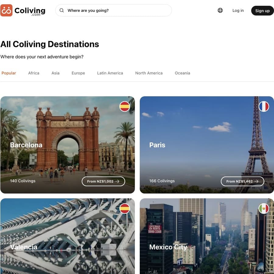 coliving.com communities destination search page