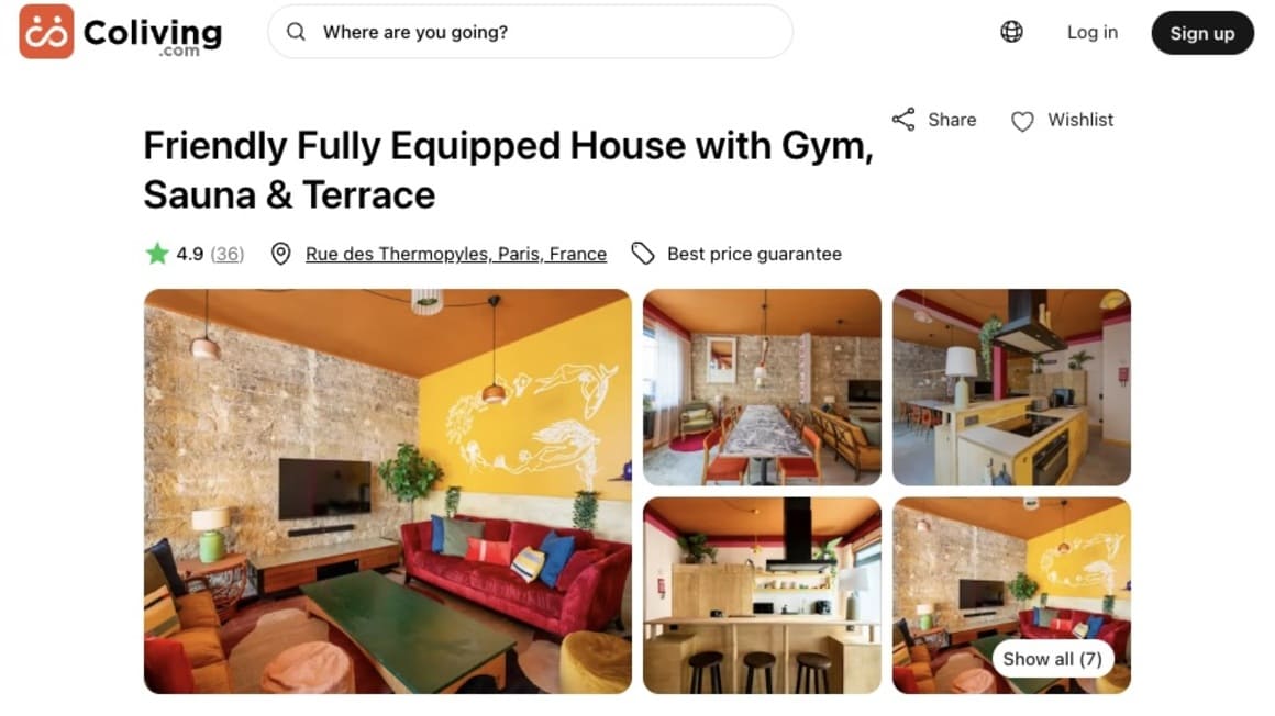 Accommodation listing in Paris on coliving.com building comminuties for digital nomads