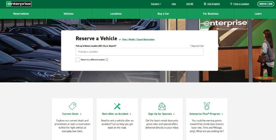 enterprise car rental homepage