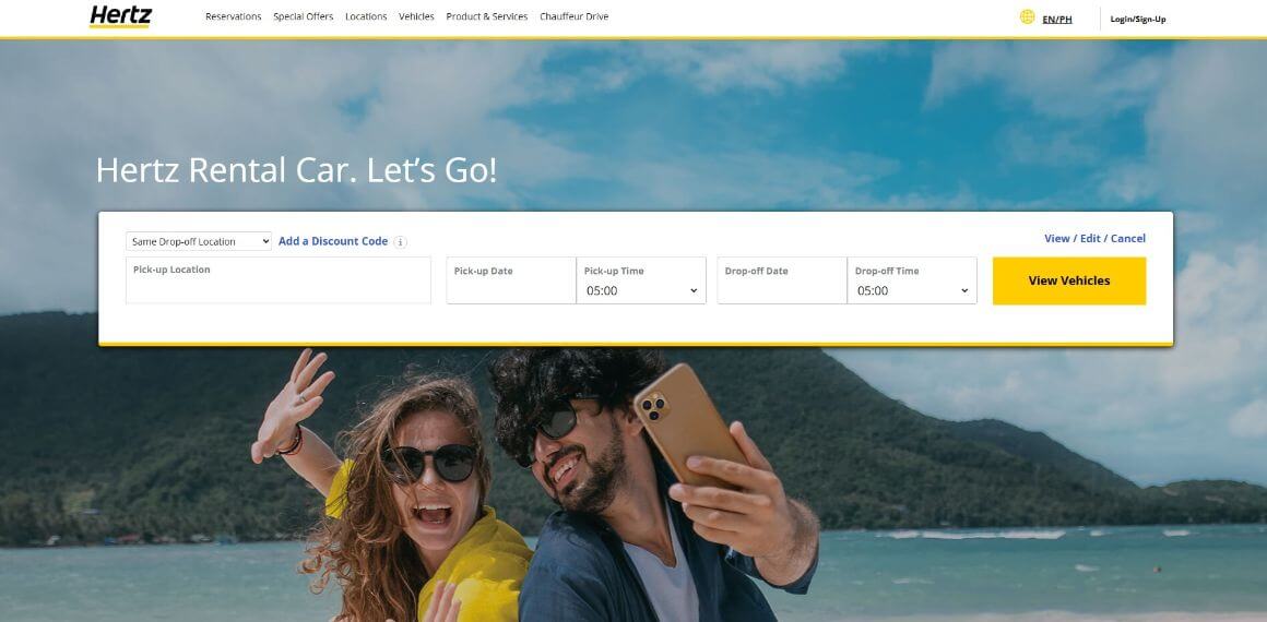 hertz car rental homepage