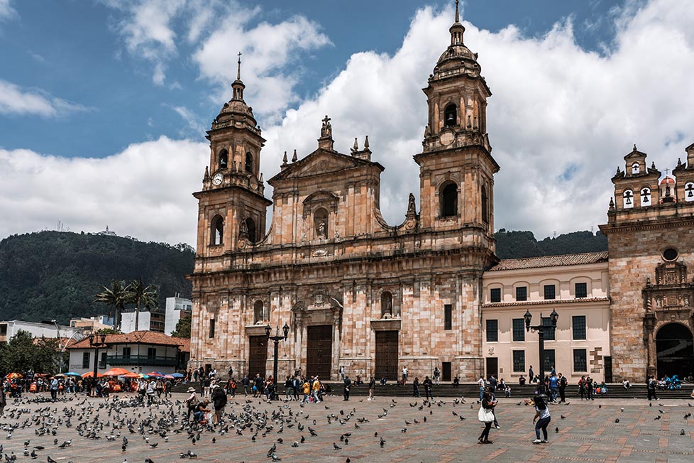The main square and cathedral in Bogota, Colombia