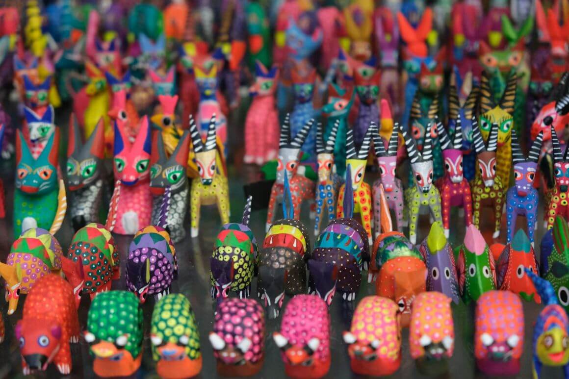 brightly painted wooden alebrijes handicraft