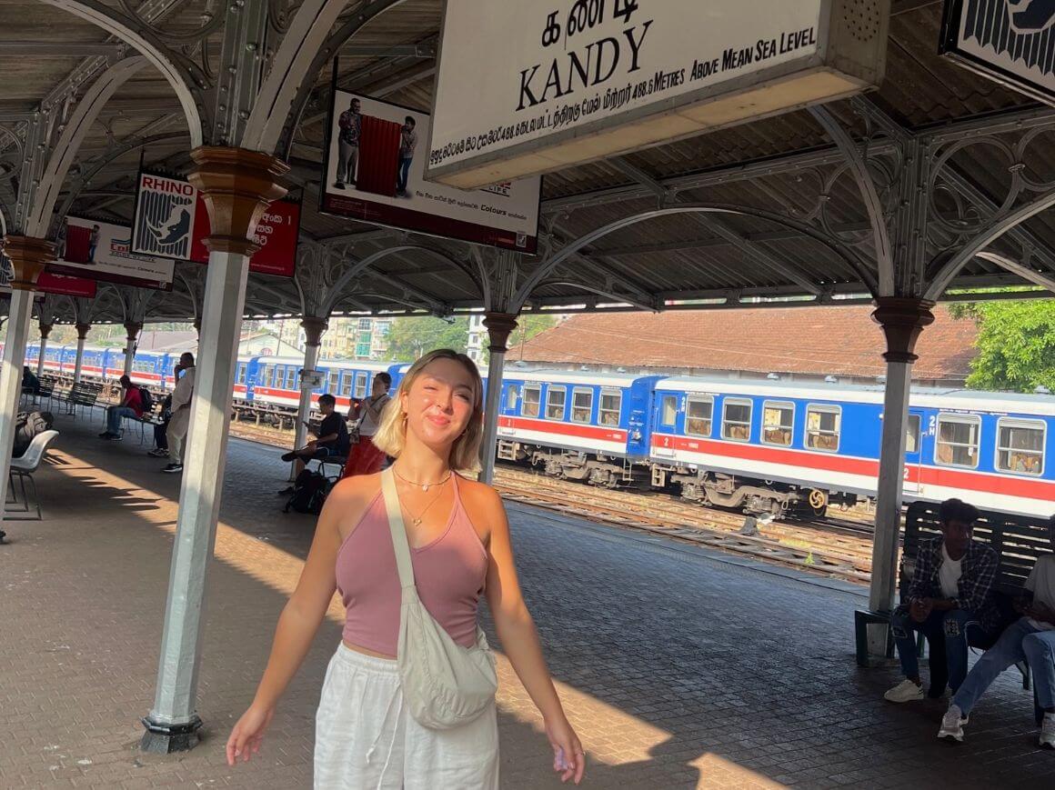 female traveler at kandy train station