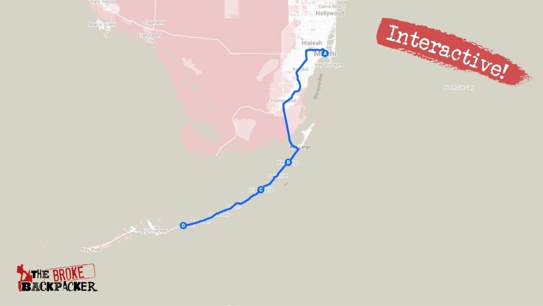 Miami to Key West Road Trip Route 1 The Classic One Day Route map