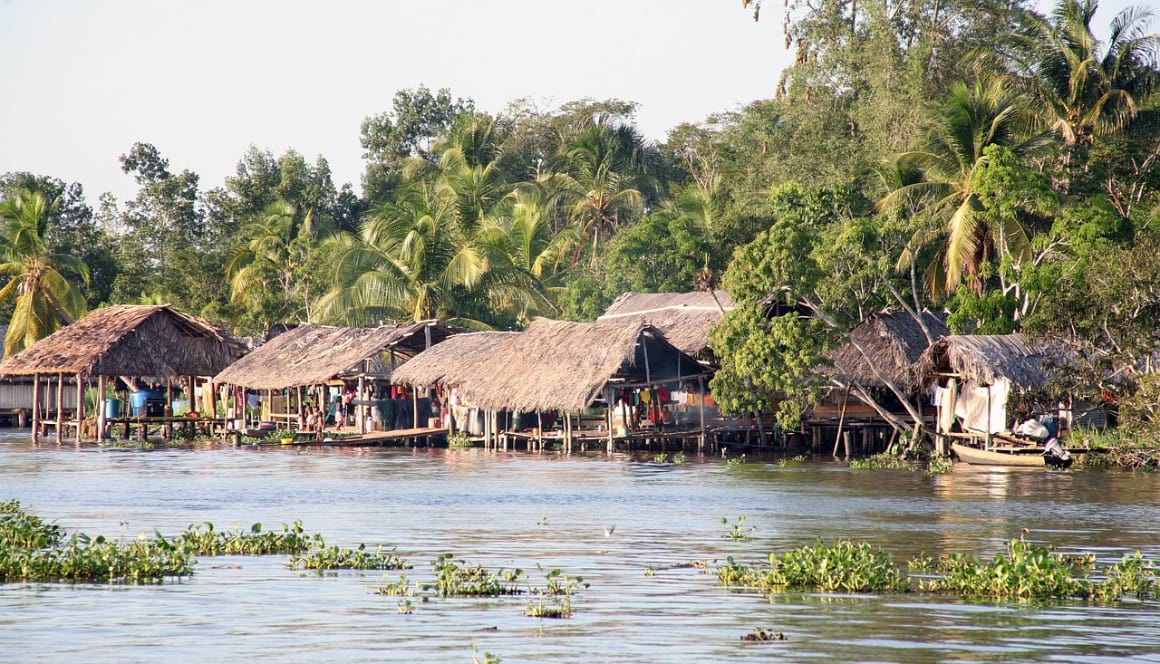 Wooden buildings in Venezuela's Orinoco Delta.