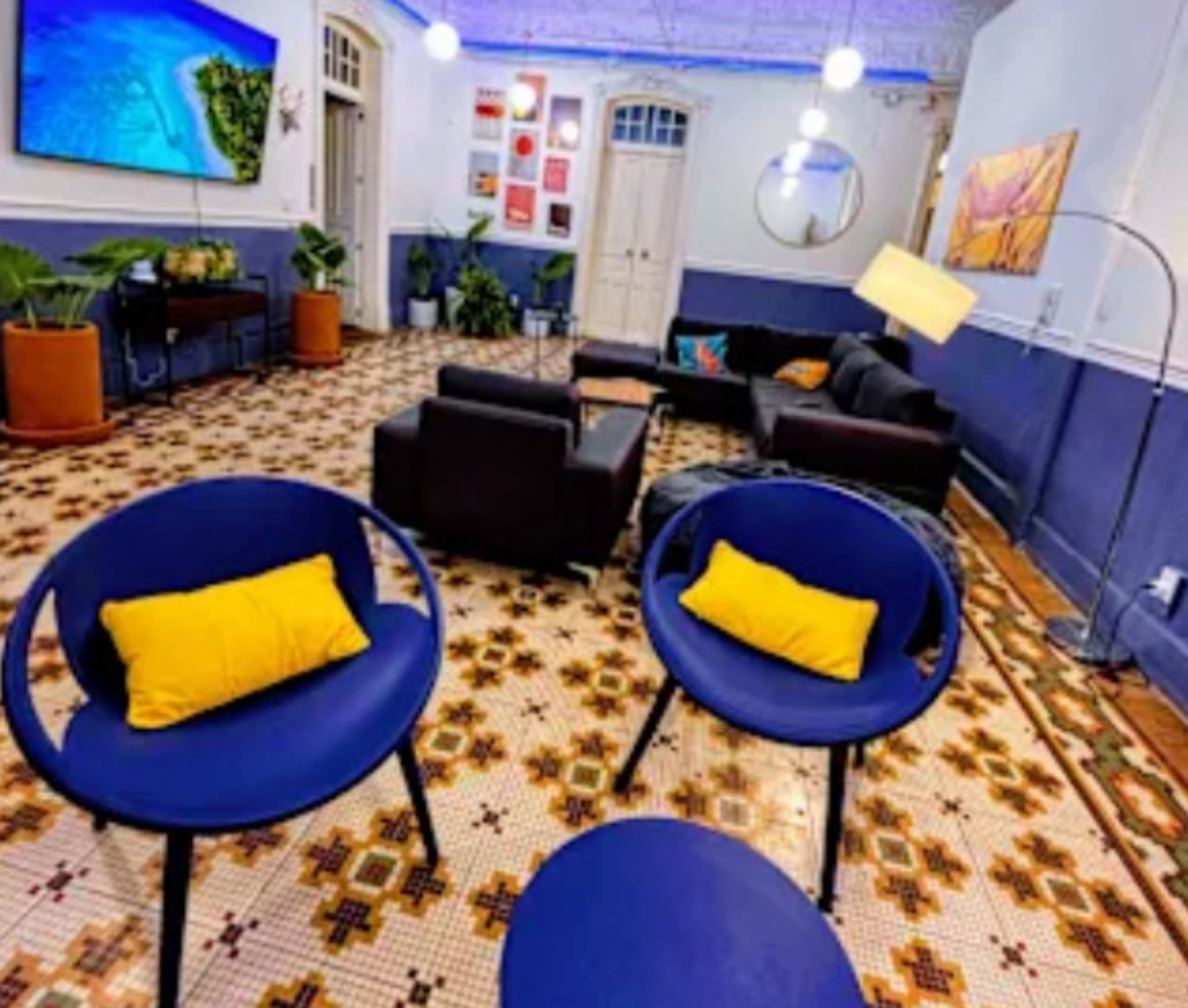 The common area at Casa Amelio Hostel in Roma Norte, Mexico City.