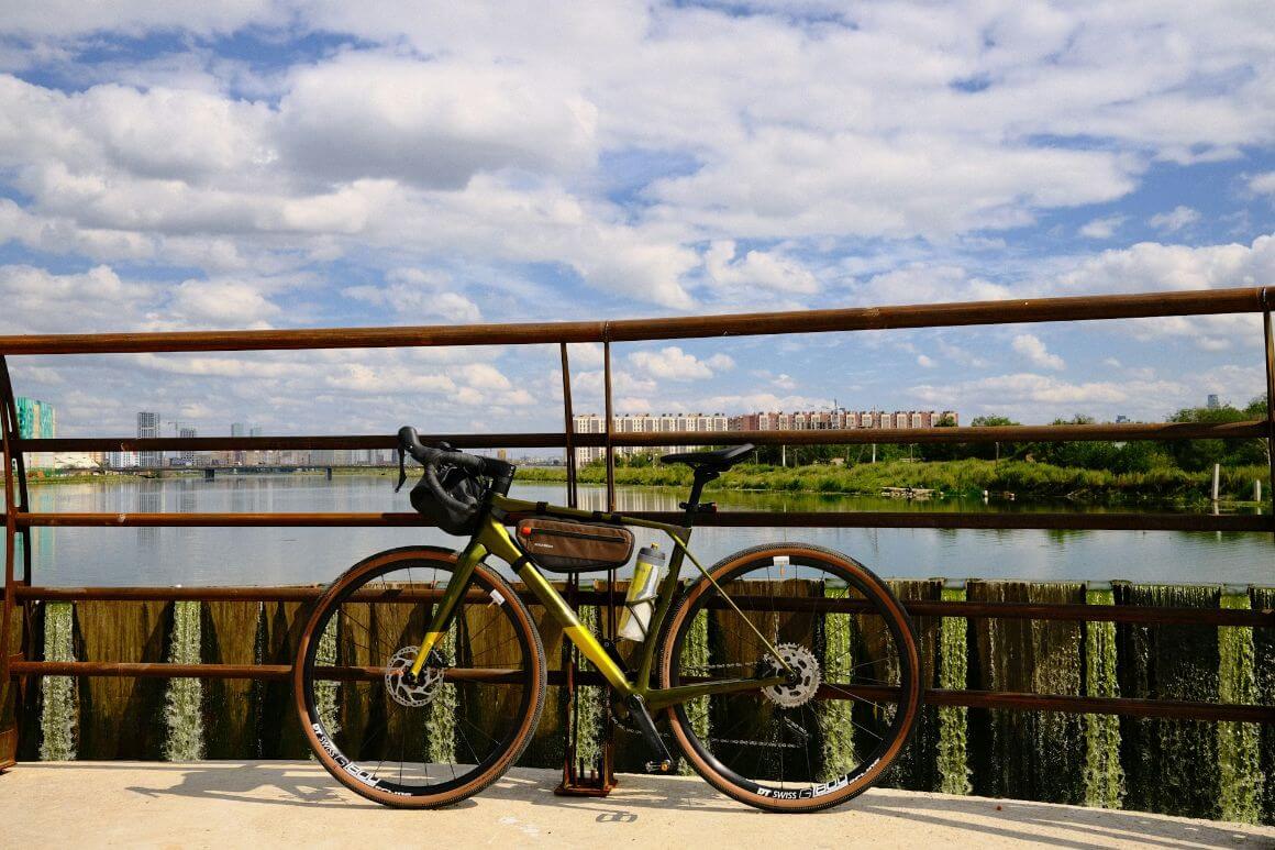bike parked by the bridge