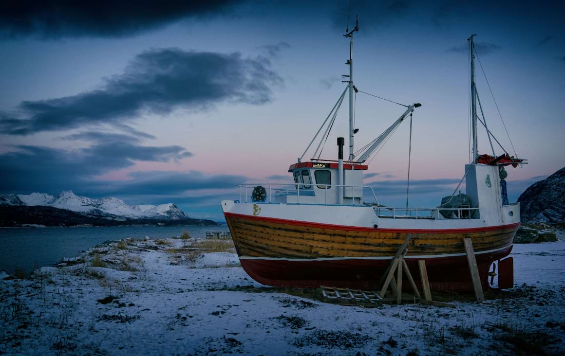 boat on dry land in skjervoy