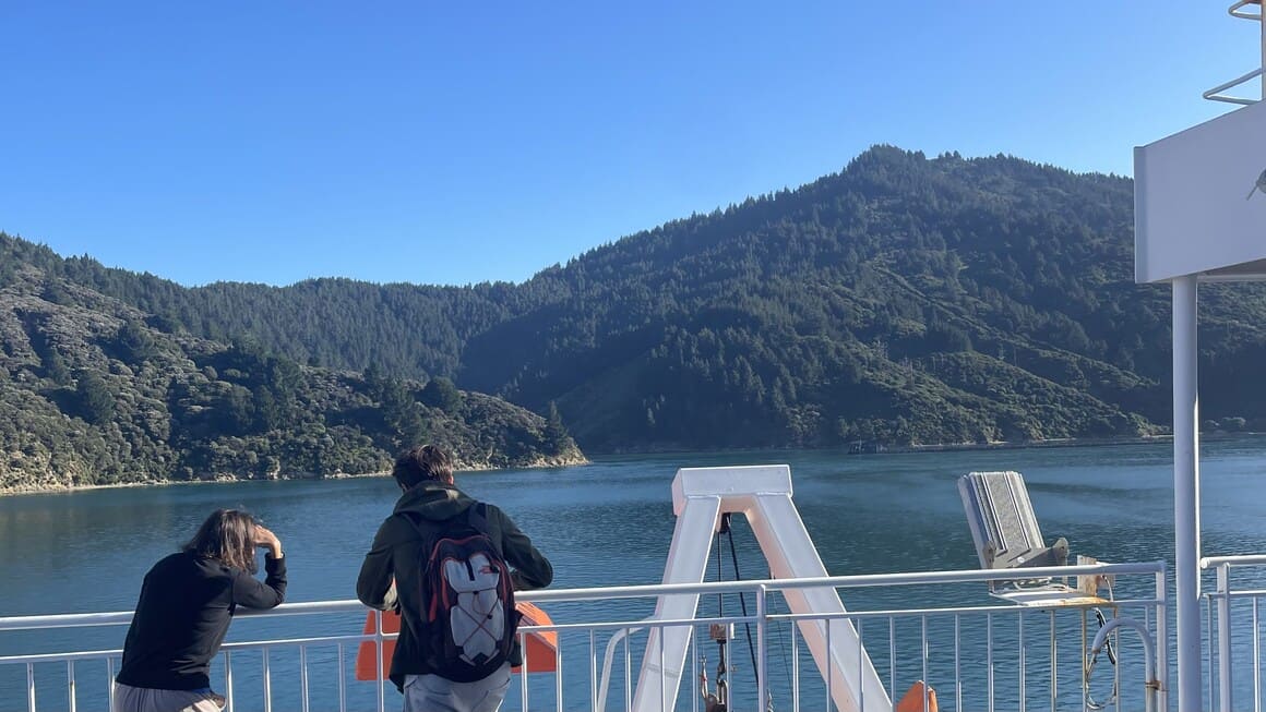 People in the Marlborough Sounds on the Interislander ferry travelling between the north and south islands of Aotearoa, New Zealand.
