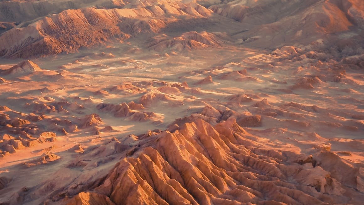 "Valley of the Moon" Valle de la Luna in San Pedro de Atacama, Chile at sunset