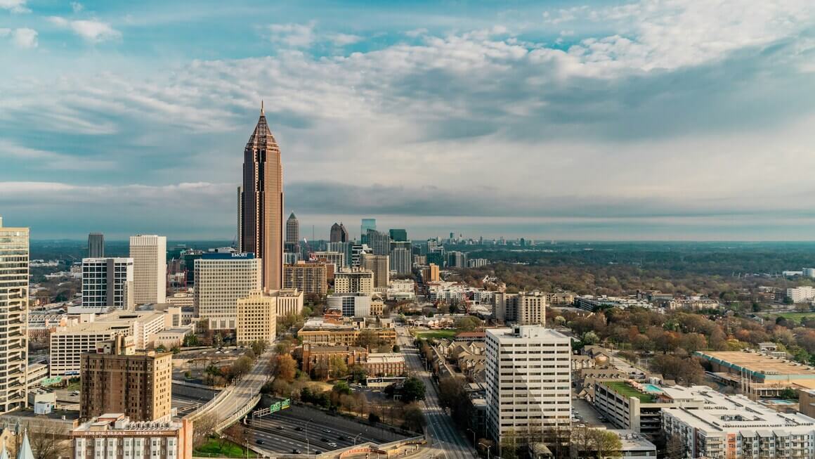 atlanta cityscape view on a partly sunny fall day