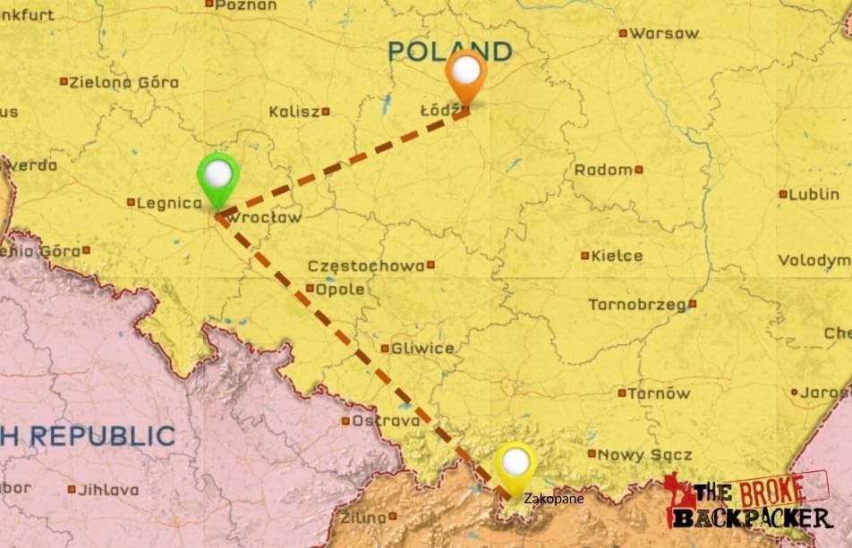 cities smaller towns and mountains in poland map