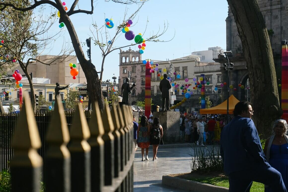 people walking in the colorful downtown Guadalajara