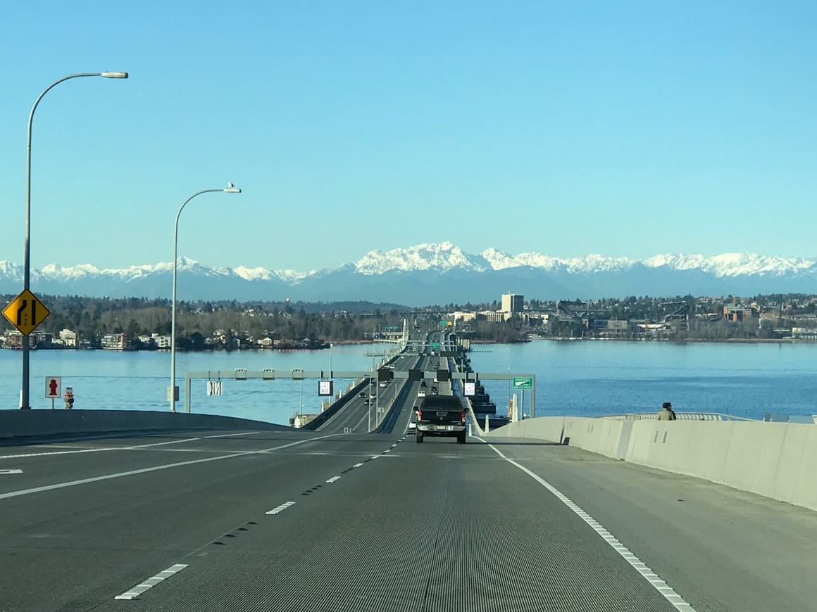 driving in seattle overlooking mountain