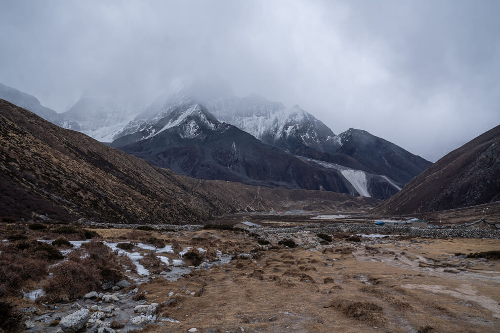 himalayas yak mountains clouds