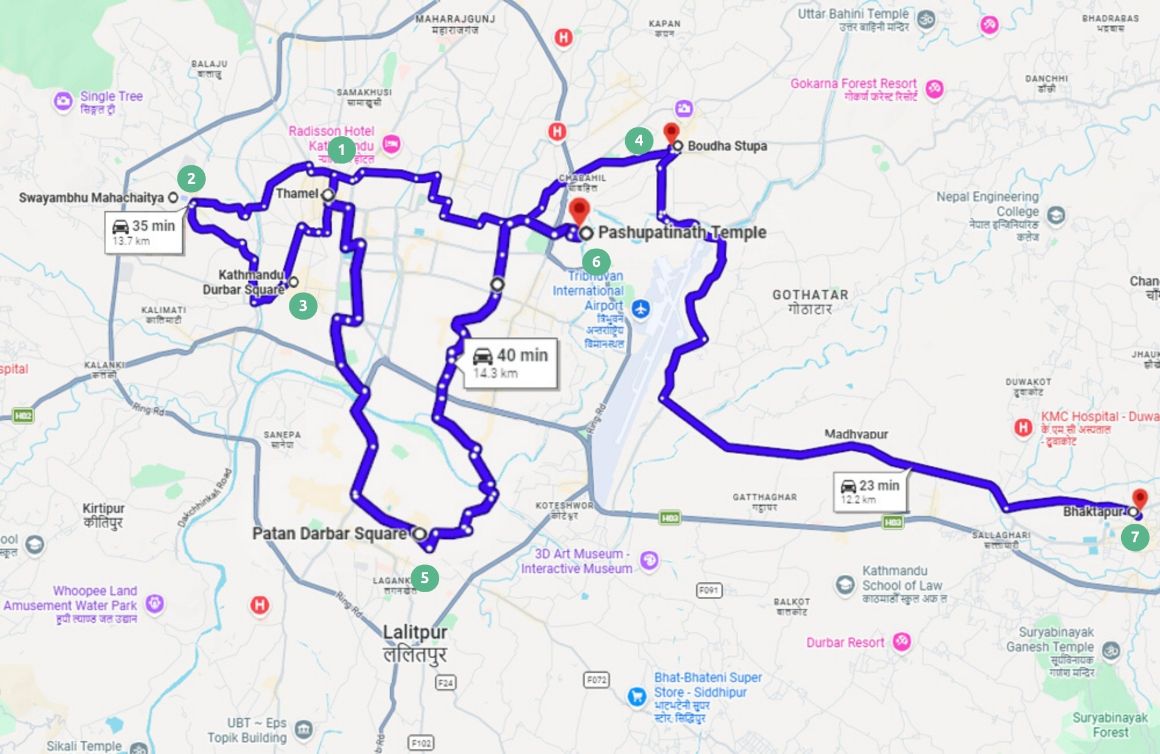 3 Days in Kathmandu map