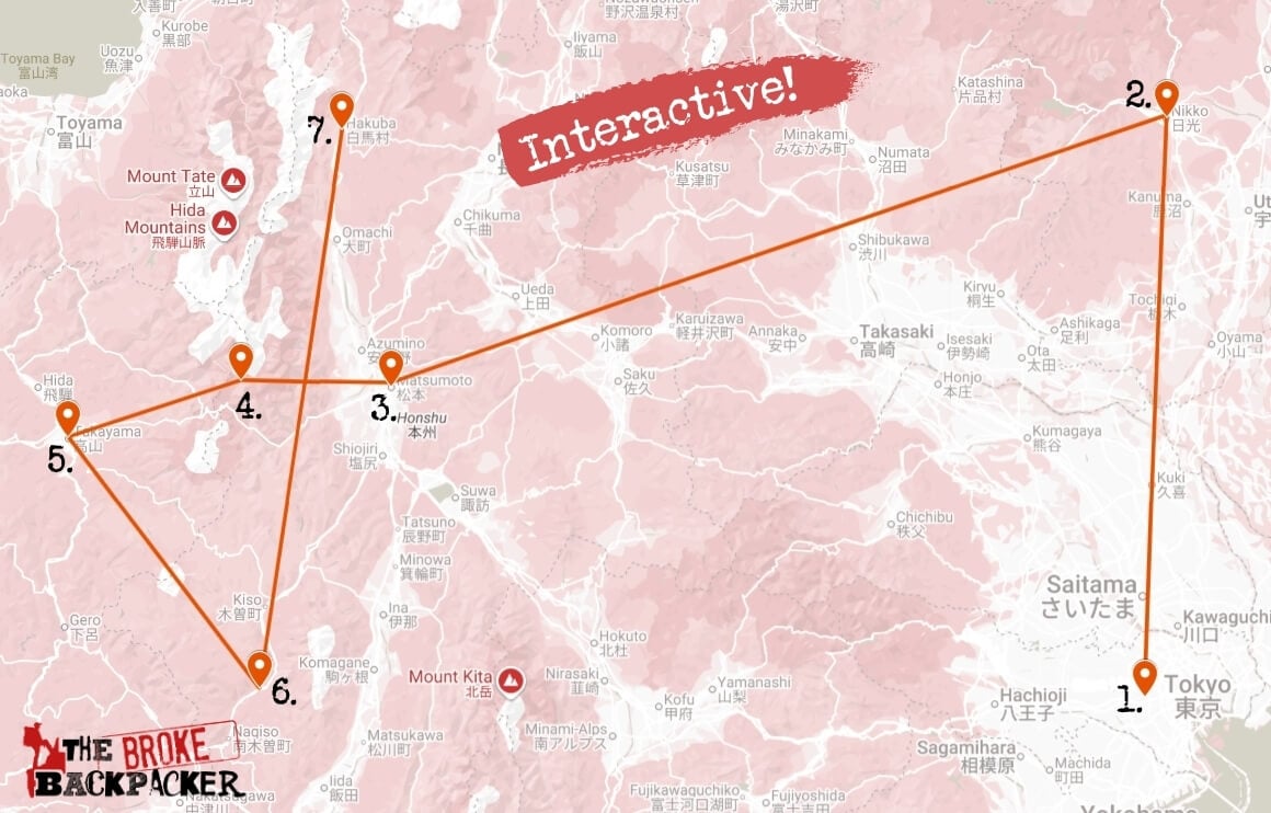 backpacking in japan focus on mountains map