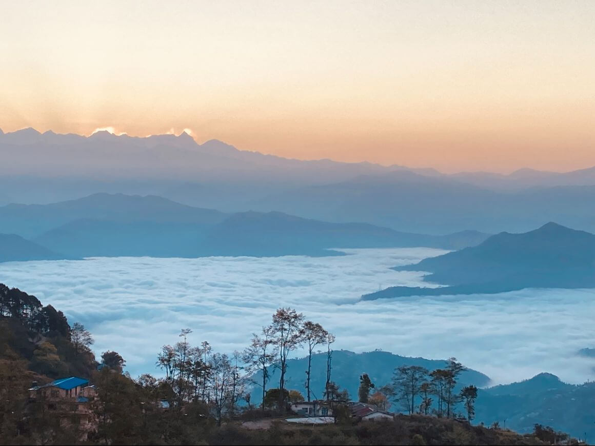 sunset view of the Himalayas mountains
