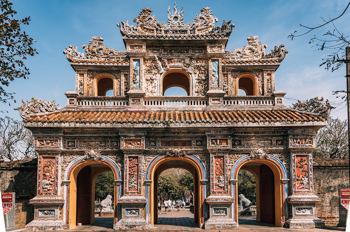 An ornate gateway at the citadel in Hue, Vietnam