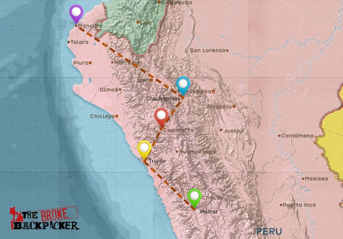 two week itinerary for northern peru map