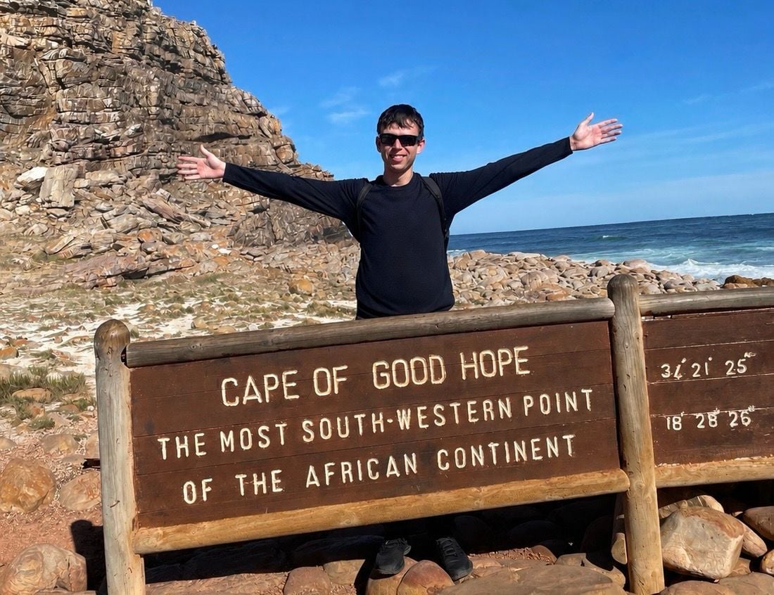 Alex at the Cape of Good Hope in Cape Town, South Africa.