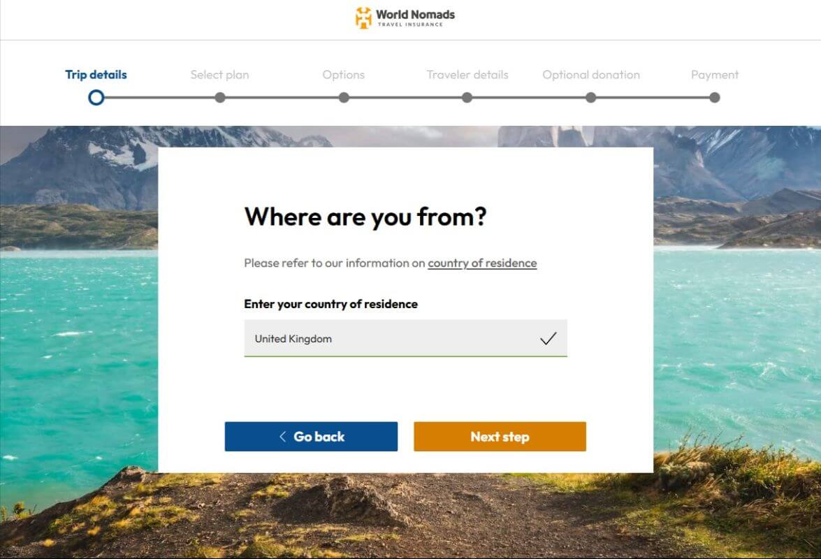 World Nomads price quotation page screenshot