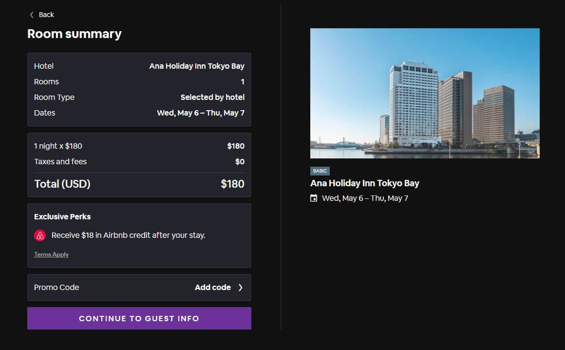 sample hotel fee in hoteltonight