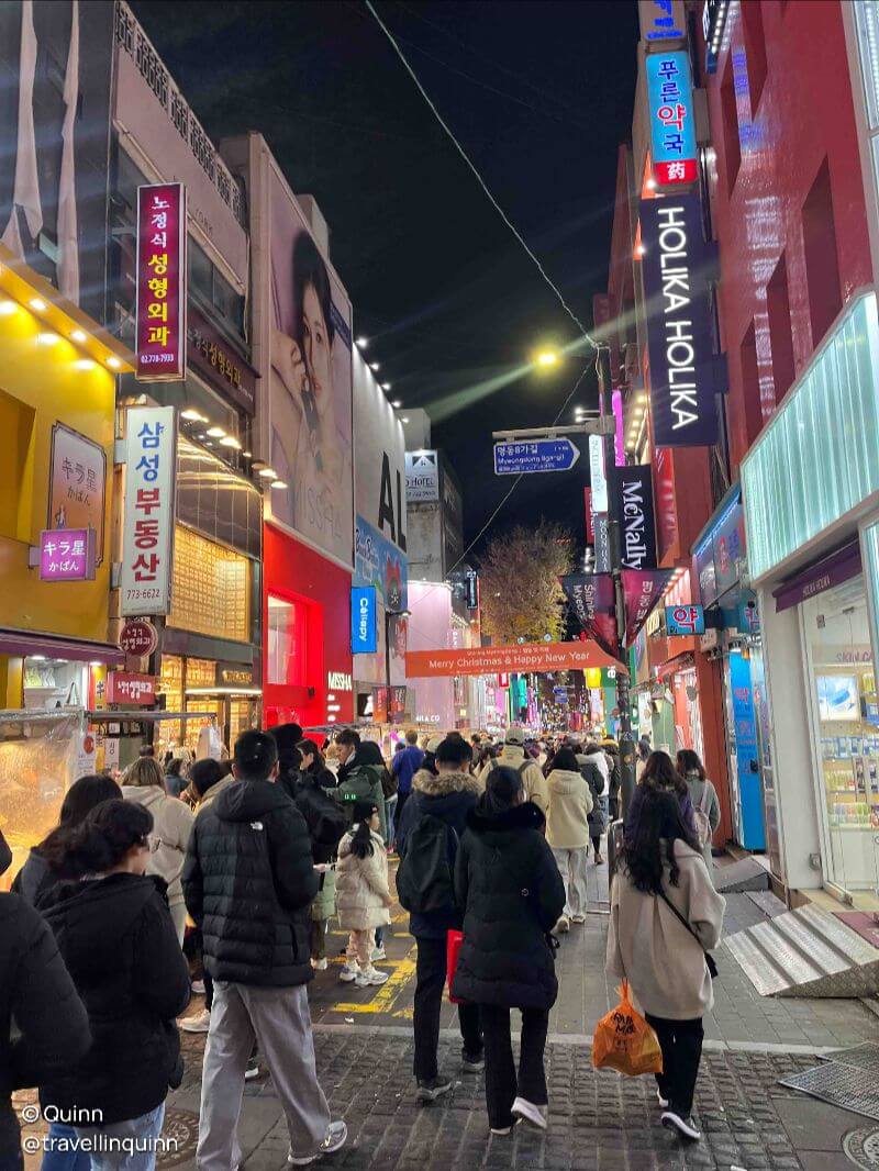 nightlife shopping district with crowded shoppers