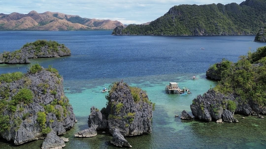 drone shot of a bay in coron, philippines